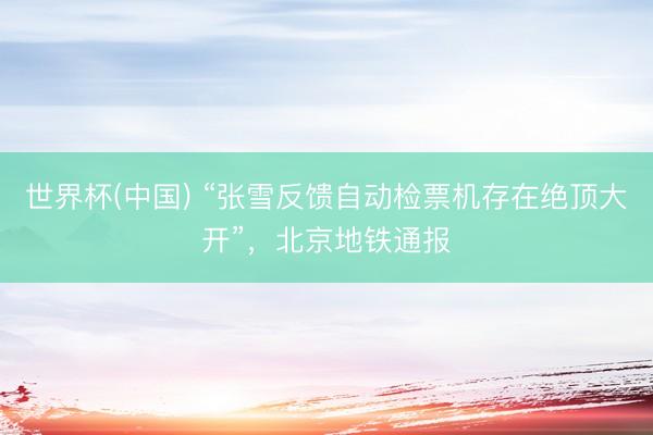 世界杯(中国) “张雪反馈自动检票机存在绝顶大开”，北京地铁通报