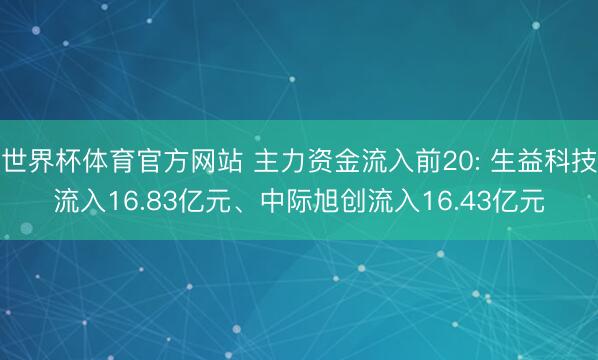世界杯体育官方网站 主力资金流入前20: 生益科技流入16.83亿元、中际旭创流入16.43亿元