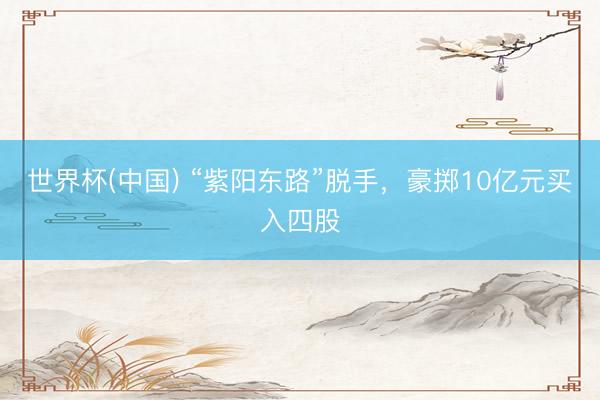 世界杯(中国) “紫阳东路”脱手，豪掷10亿元买入四股