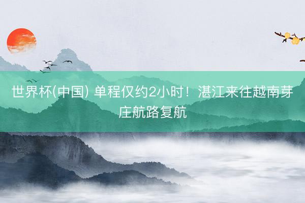 世界杯(中国) 单程仅约2小时！湛江来往越南芽庄航路复航